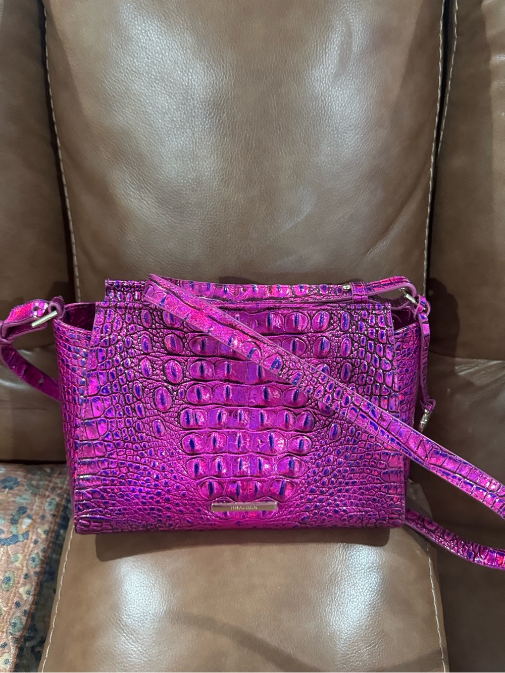 Brahmin Bright Magenta Croc-Textured Crossbody Bag - Women